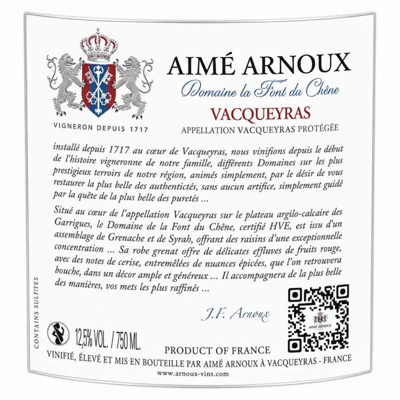 Vacqueyras du Domaine La Font du Chêne au meilleur prix !