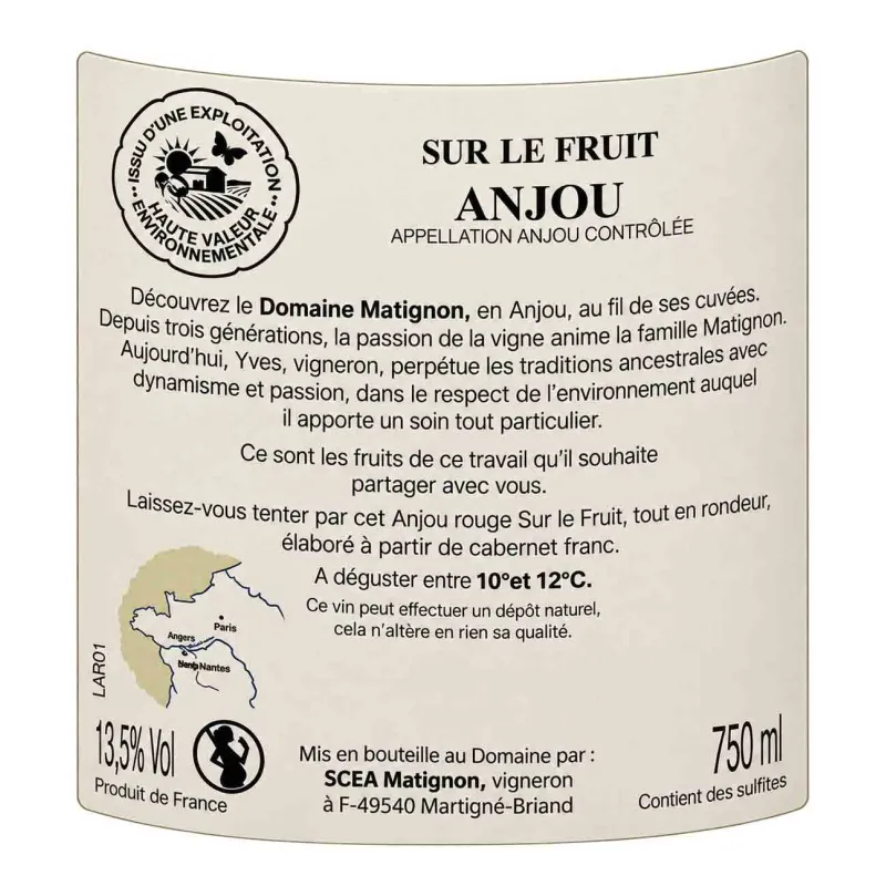 Appellation AOC Anjou rouge du Val de Loire à prix mini.
