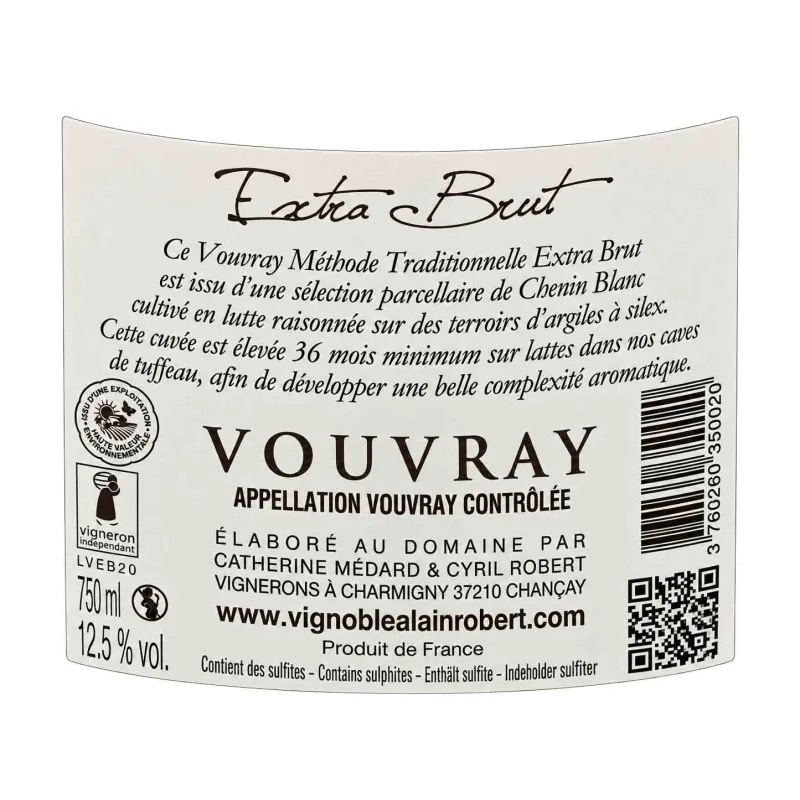 Vouvray Extra Brut Méthode Traditionnelle Alain Robert à prix mini
