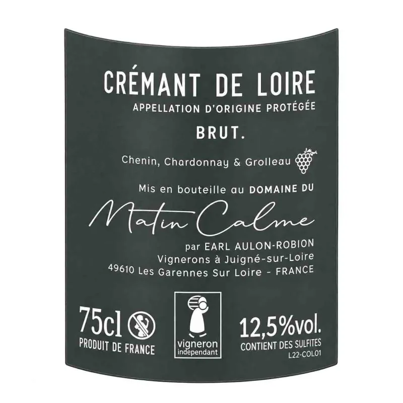 A prix mini, Crémant de Loire Brut Domaine du Matin Calme.