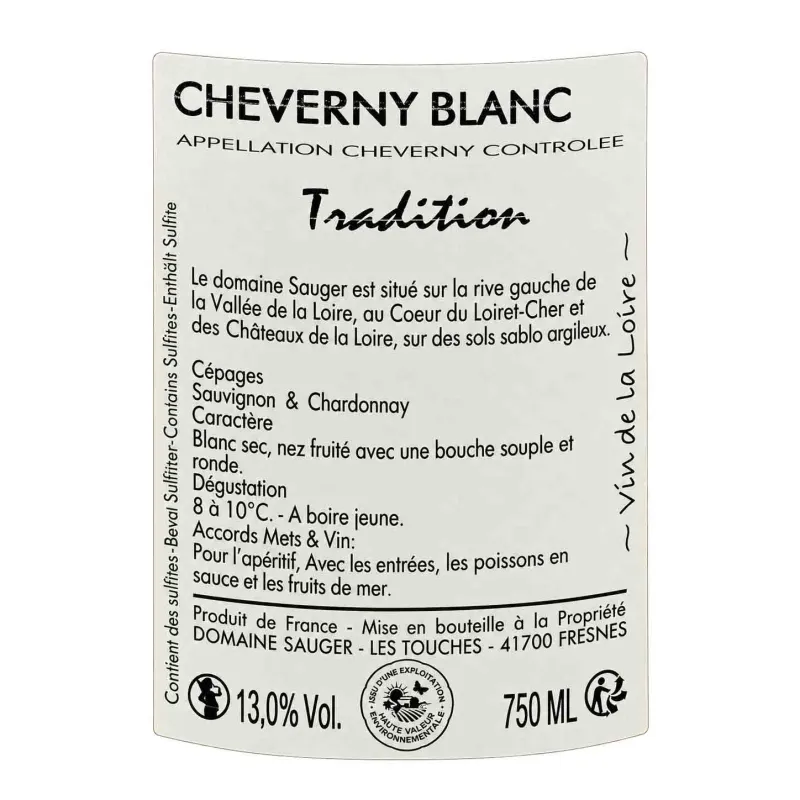 Cheverny blanc du Domaine Sauger au meilleur prix livré chez vous.