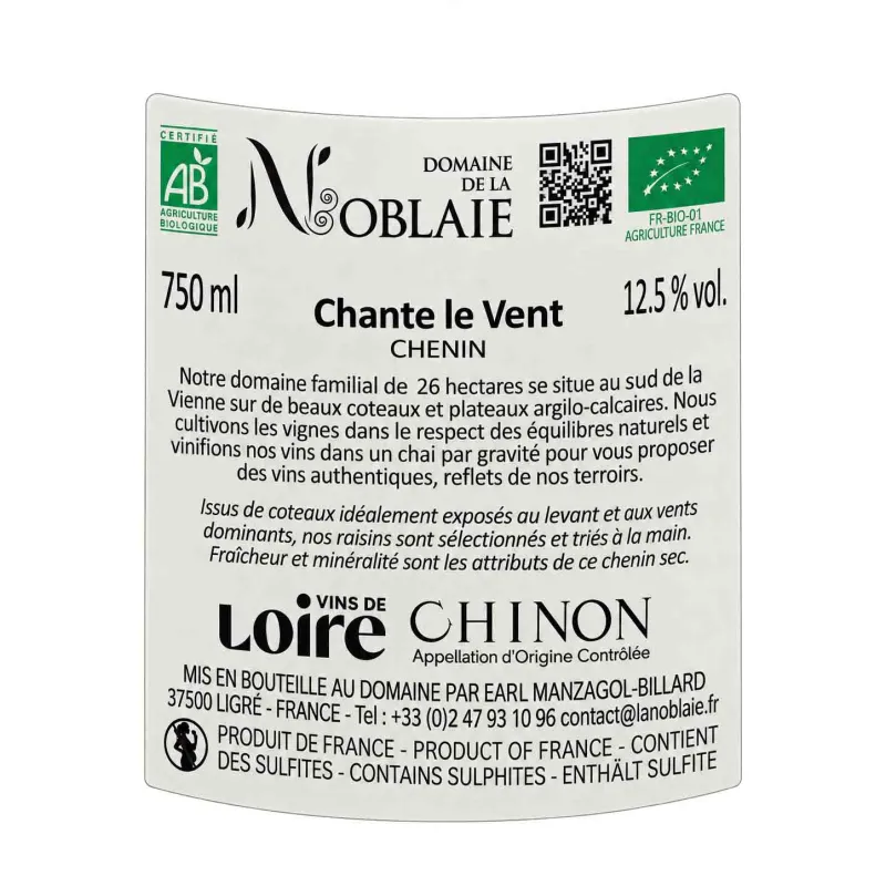 Chinon blanc Chante le Vent du Domaine de la Noblaie au meilleur prix.