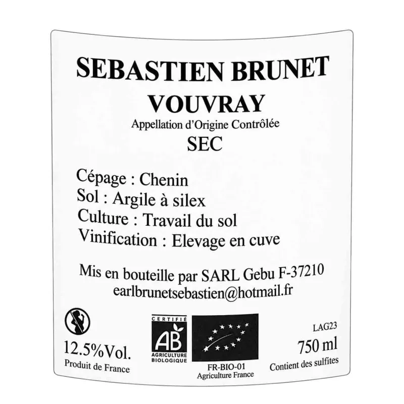 Vouvray blanc sec Arpent de Sébastien Brunet au meilleur prix.