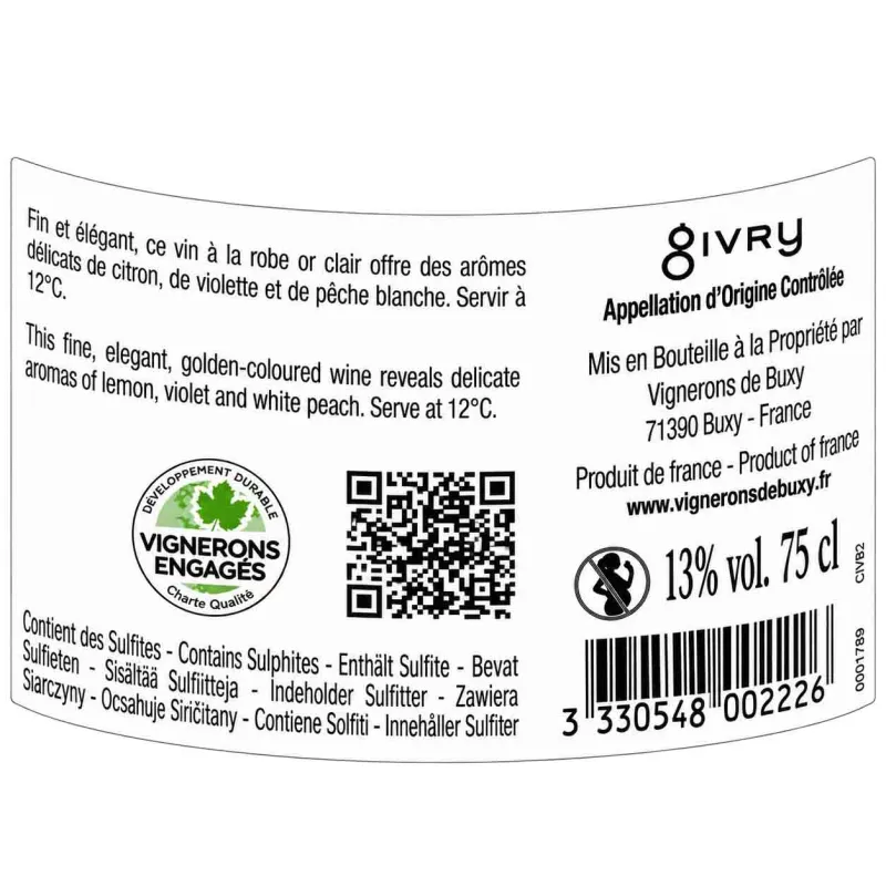 Découvrez ce Givry Blanc Buxy de Bourgogne au meilleur prix !