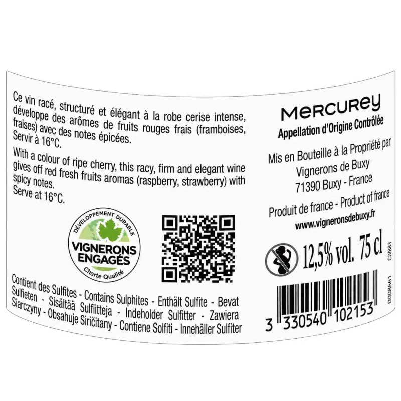 Un Mercurey Rouge de Bourgogne  Buxy sélectionné pour sa qualité /prix