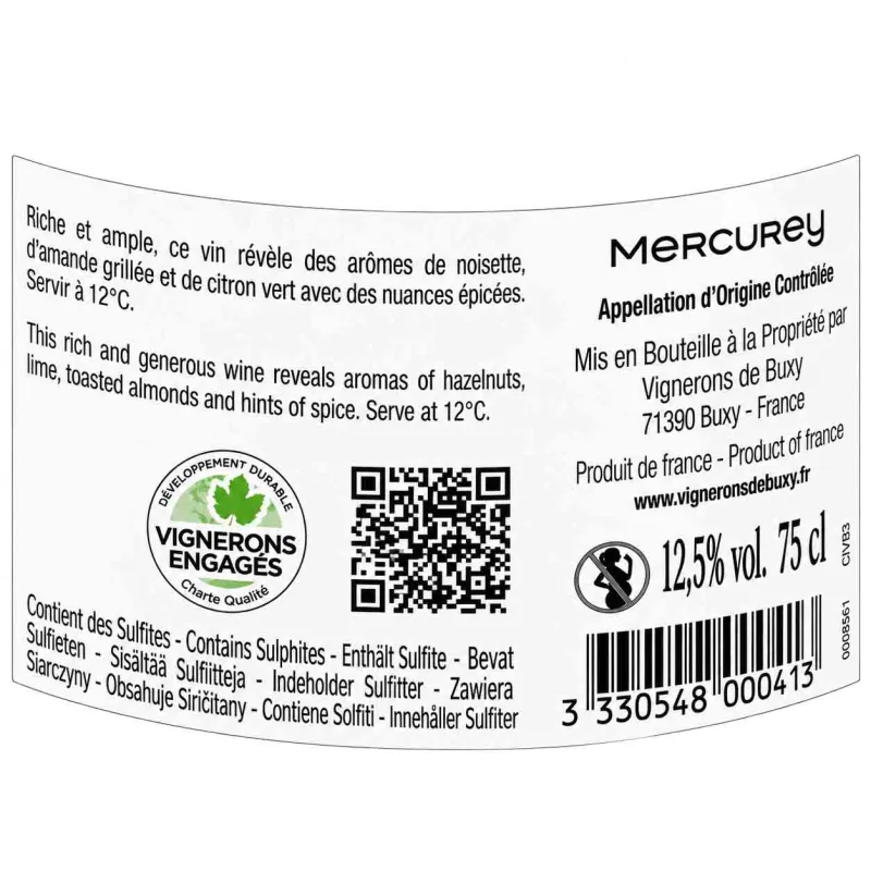 Découvrez ce Mercurey Blanc de Bourgogne Buxy au meilleur prix !