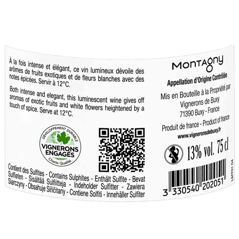 Appellation de Bourgogne : vin blanc sec Montagny Buxy à prix mini