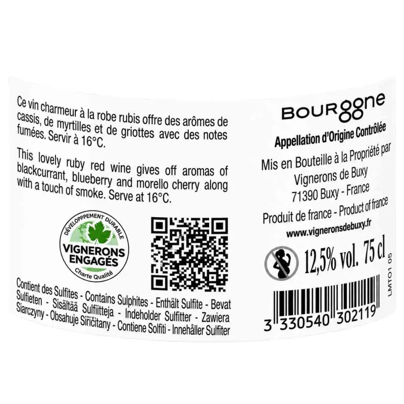Un Bourgogne Pinot Noir Vignerons Buissonnier Buxy au meilleur prix