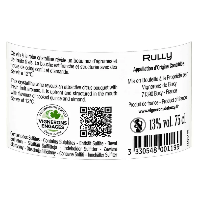 Découvrez ce Rully Blanc Buxy de Bourgogne au meilleur prix !