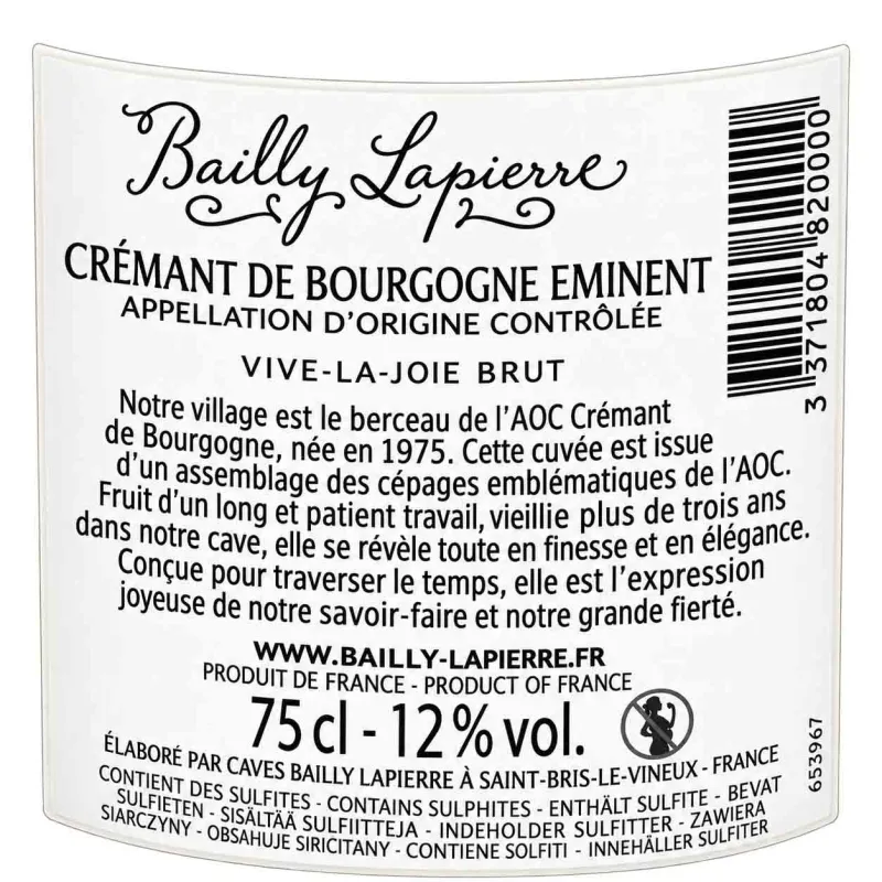 Un crémant de Bourgogne Vive La Joie Bailly Lapierre au meilleur prix
