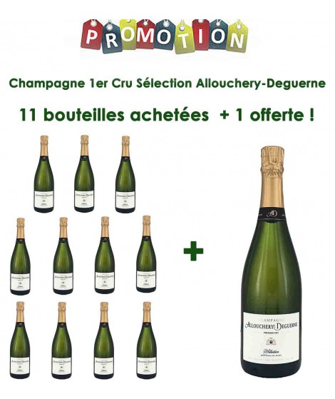 11 bouteilles + 1 Offerte Champagne 1er Cru Sélection Brut - Maison Allouchery-Deguerne 75cl