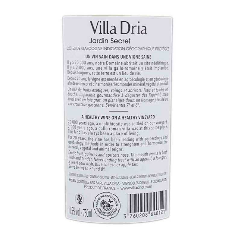 Vin Blanc Gasgogne-Jardin Secret Villa Dria 75cl
