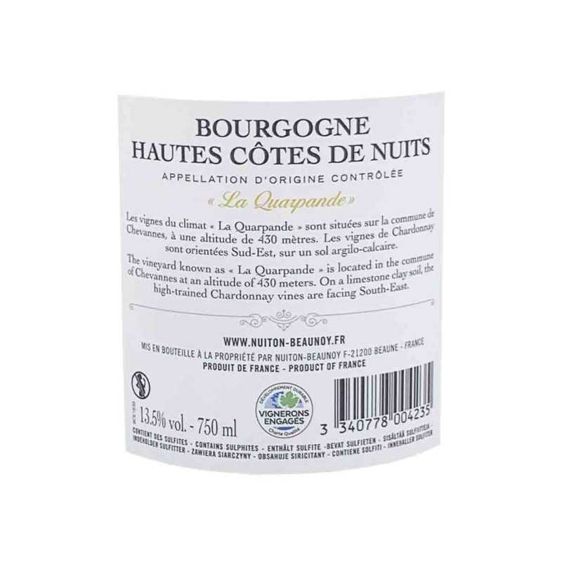 Vin blanc Bourgogne-Hautes Côtes de Nuits - La Quarpande-Nuiton Beaunoy 75cl