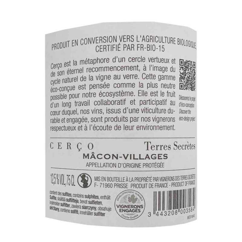 Vin Blanc Bourgogne Macon Villages Bio Cerço- Terres Secrètes 75cl