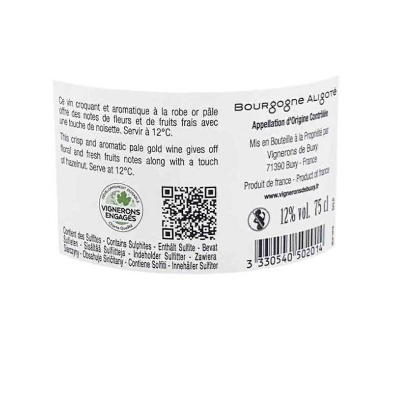 Vin blanc Bourgogne Aligoté - Vignerons de Buxy 75cl