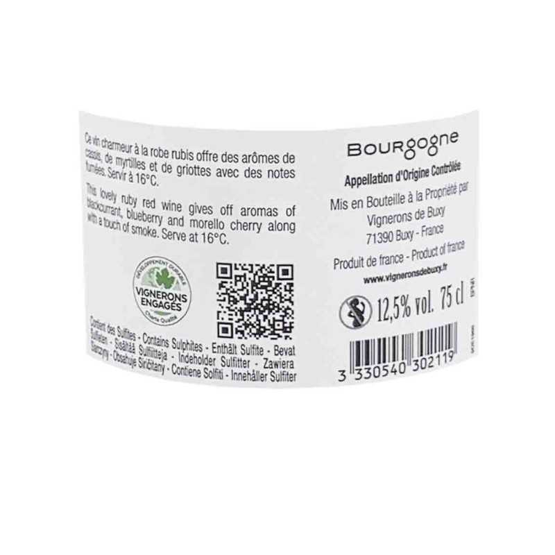 Vin Rouge Bourgogne Pinot Noir - Vignerons de Buxy 75cl