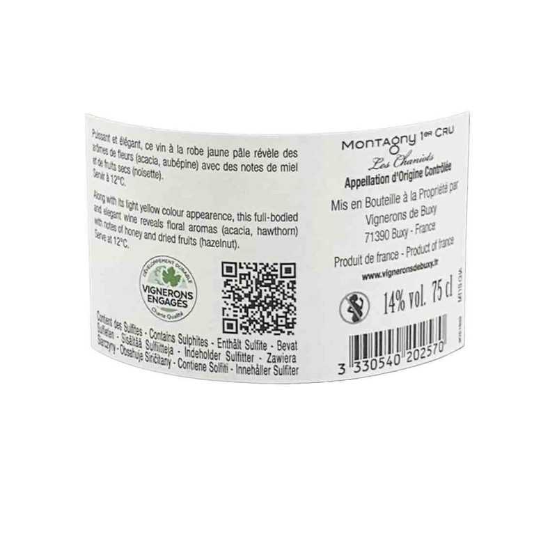 Vin blanc Bourgogne Montagny 1er Cru Les Chaniots - Vignerons de Buxy 75cl