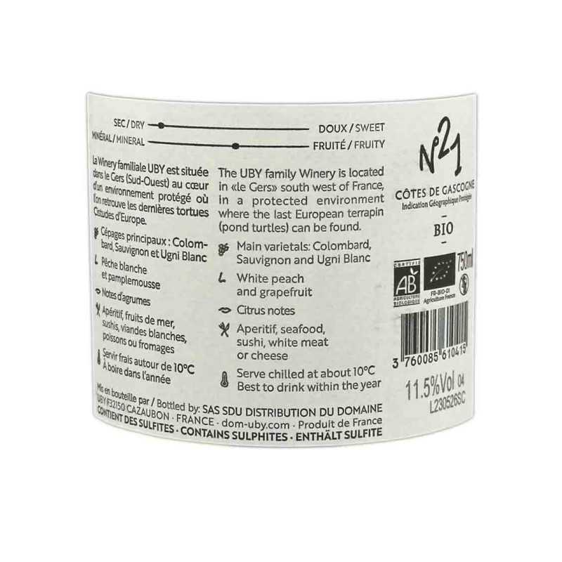 UBY n°21 - Vin blanc sec Uby Byo Organic 75cl