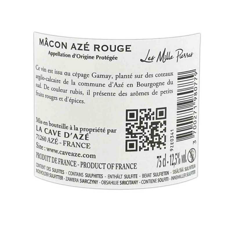 Vin Rouge Bourgogne Mâcon Azé- Les Milles Pierres-Cave d'Azé 75cl