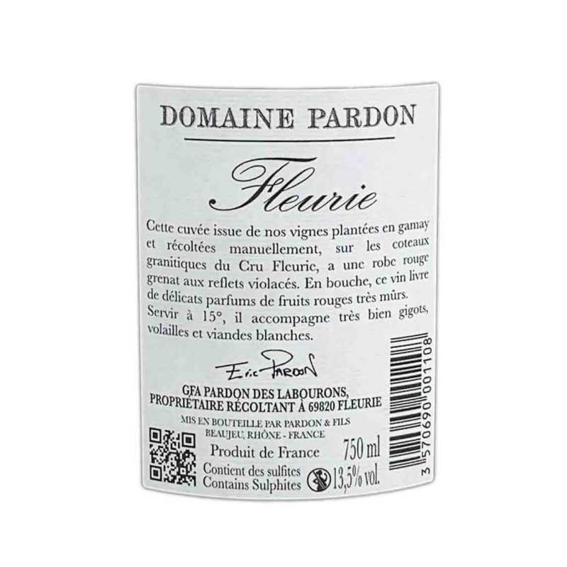 Vin rouge Beaujolais Fleurie - Domaine Pardon 75cl