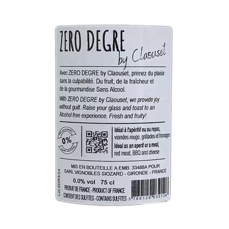 Vin rouge sans alcool : Zéro Degré avec 100% de Merlot. Livraison rapide