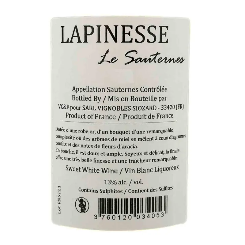 Excellent Sauternes Château Lapinesse à un prix mini et livrée !