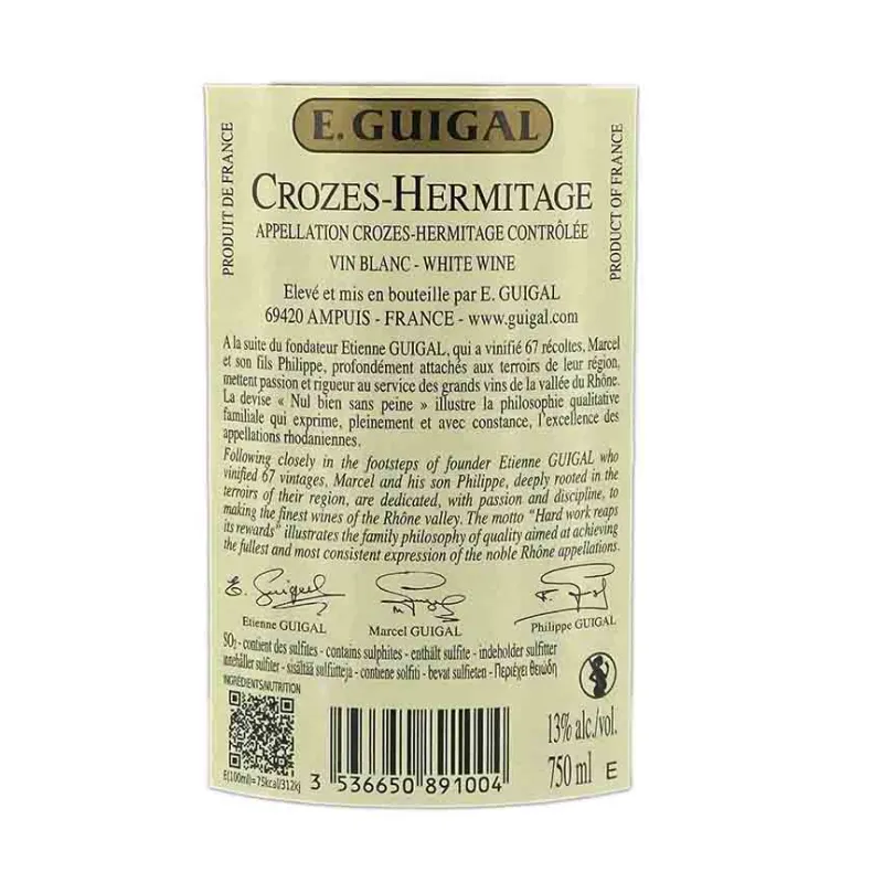 Crozes-Hermitage blanc E.Guigal livré chez vous et au meilleur prix !