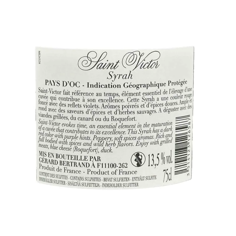 Saint Victor Syrah – Gérard Bertrand | Vin Rouge Bio du Languedoc