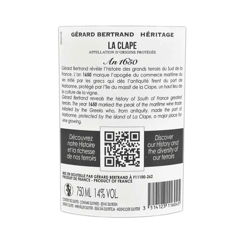 Clape Héritage An 1650 -Gérard Bertrand | Vin puissant et authentique