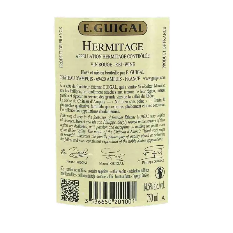 Hermitage Rouge Guigal – Grand Vin de la Vallée du Rhône.