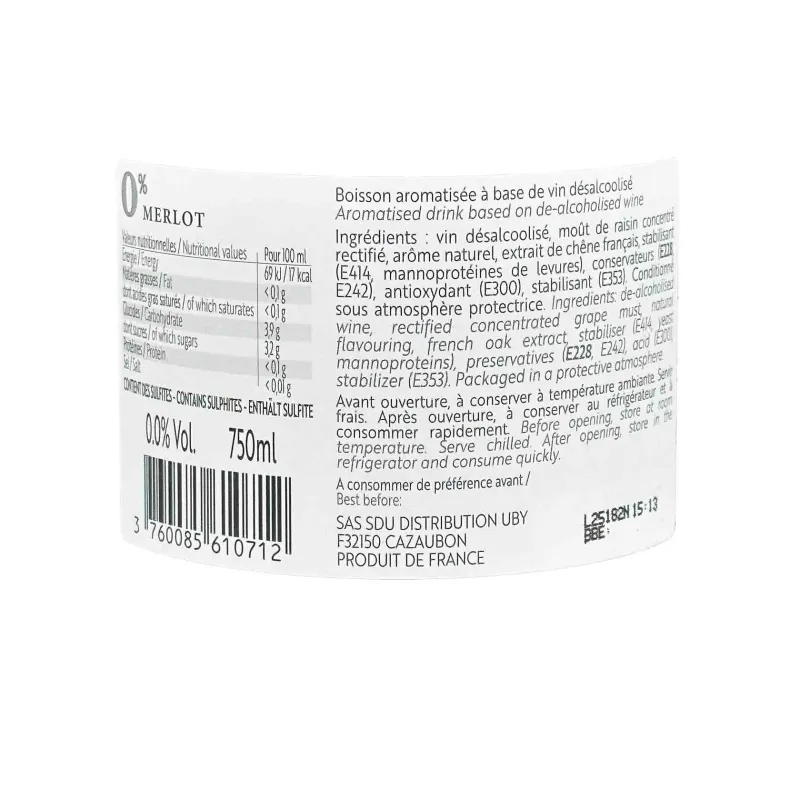 Uby rouge sans alcool - Merlot - Domaine UBY 75cl