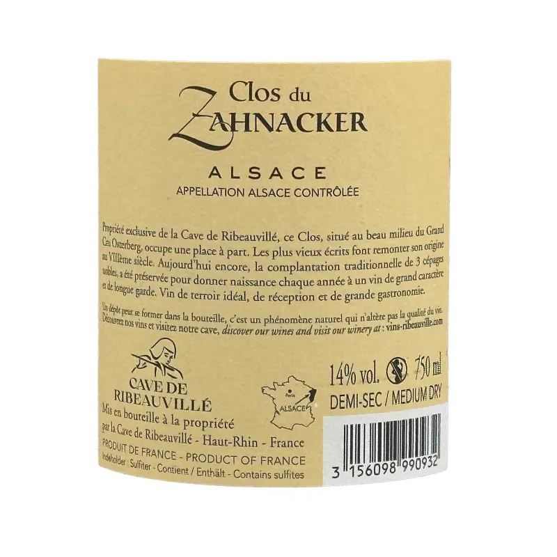 Clos du Zahnacker – Vin blanc demi-sec d’Alsace au meilleur prix