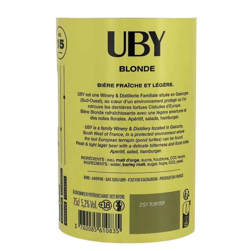 Bière Blonde UBY 75 cl au meilleur prix livrée chez vous