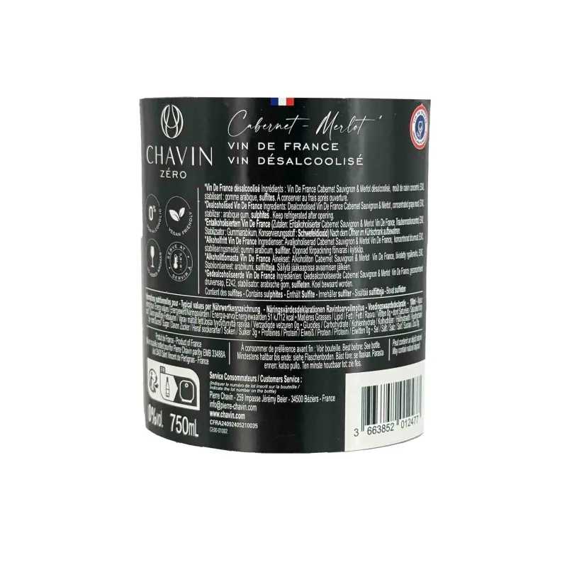 Chavin Zéro Rouge 0 % – Vin sans alcool Cabernet & Merlot à prix mini