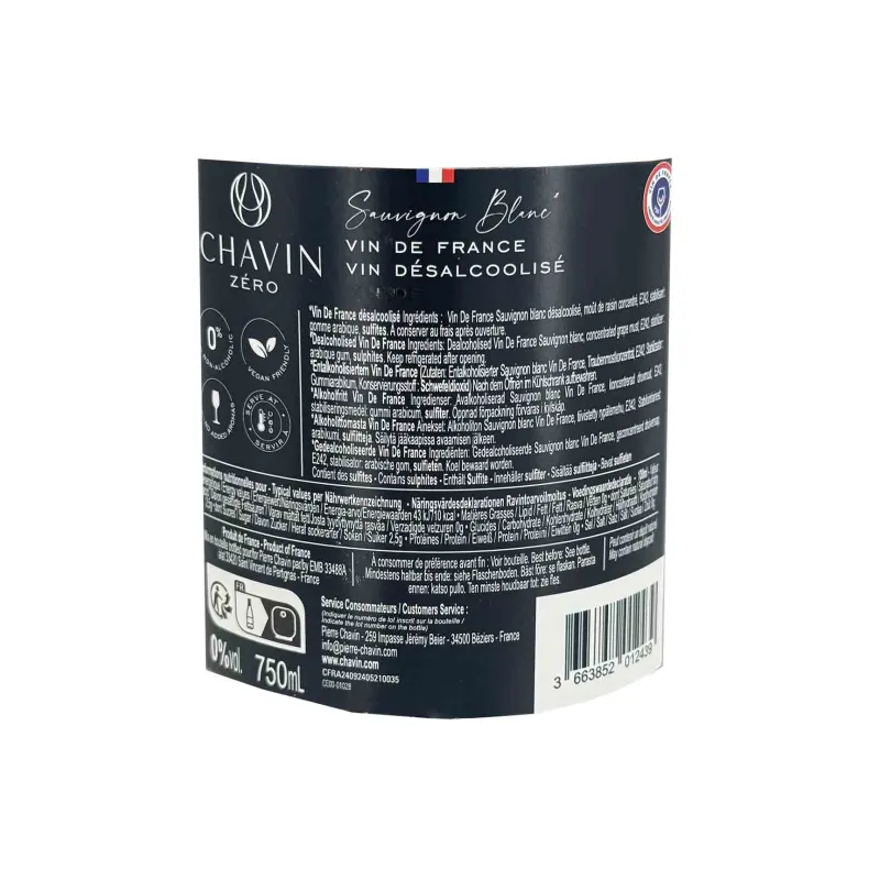 Chavin Zéro Sauvignon Blanc 0% – Vin de France blanc désalcoolisé