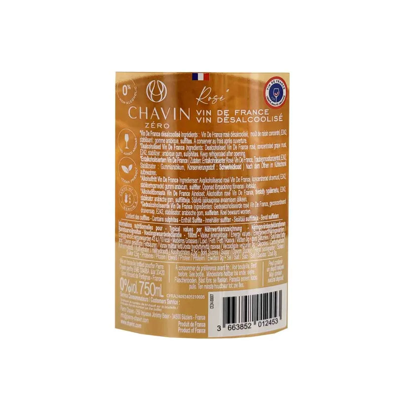 Chavin Zéro Rosé 0% – Vin de France rosé désalcoolisé à prix mini