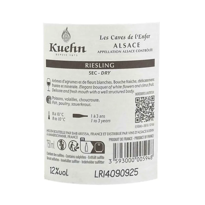 Riesling « Les Caves de l’Enfer » – Kuehn, vin d’Alsace gastronomique