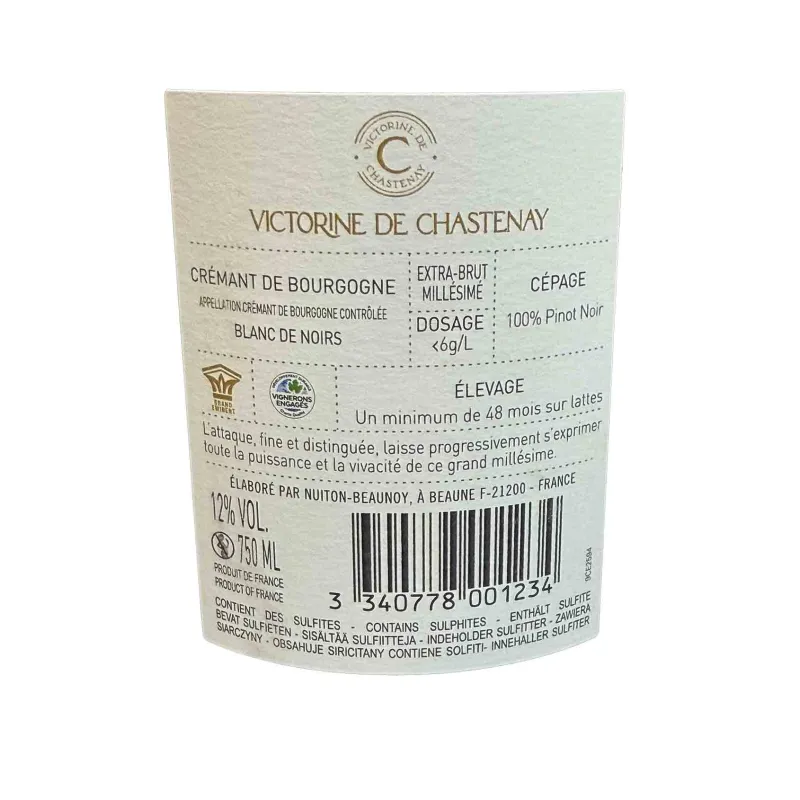 Crémant de Bourgogne extra brut Blanc de Noirs millésimé à prix mini