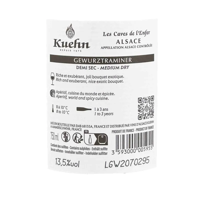 Gewurztraminer Cave de l'Enfer Kuehn : vin d'Alsace à prix mini