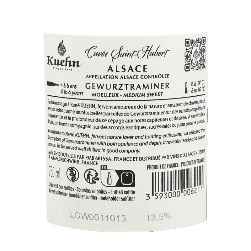 Gewurztraminer Saint Hubert – Kuehn | Vin blanc d’Alsace moelleux