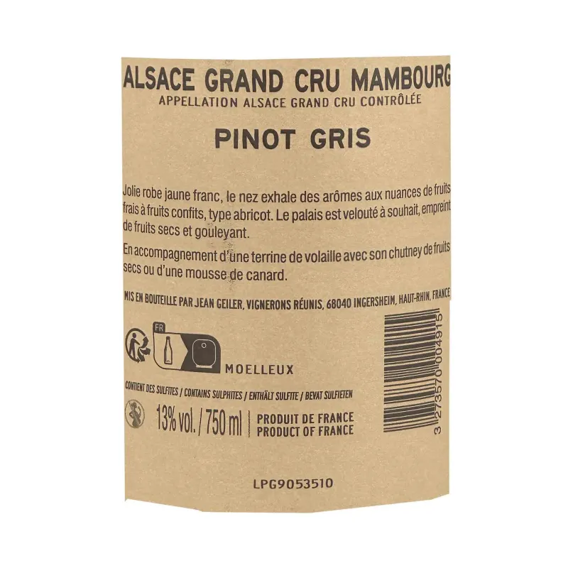 1envie1vin vous aide à associer ce Grand Cru Pinot Gris Mambourg