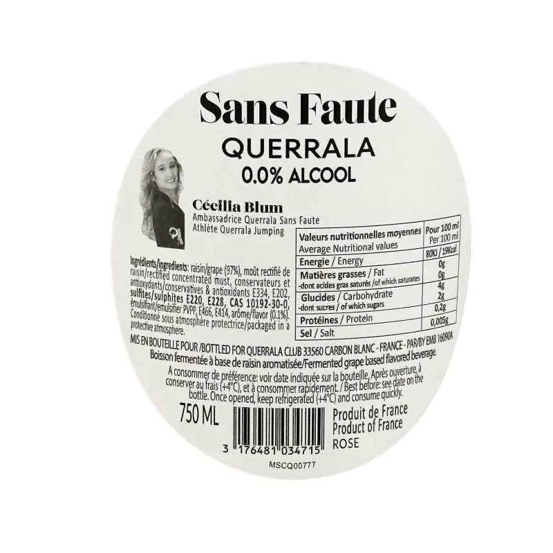 Vin rosé sans alcool : Sans Faute - Querrala Club | Livraison rapide.