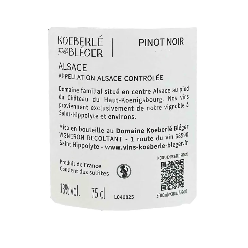 Un vin fruité et léger à un prix mini ! Pinot Noir Koeberlé-Bléger !