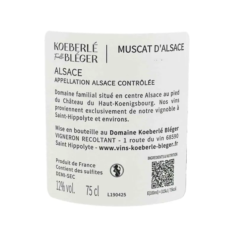 Muscat Koeberlé-Bléger – Vin blanc d’Alsace frais et aromatique