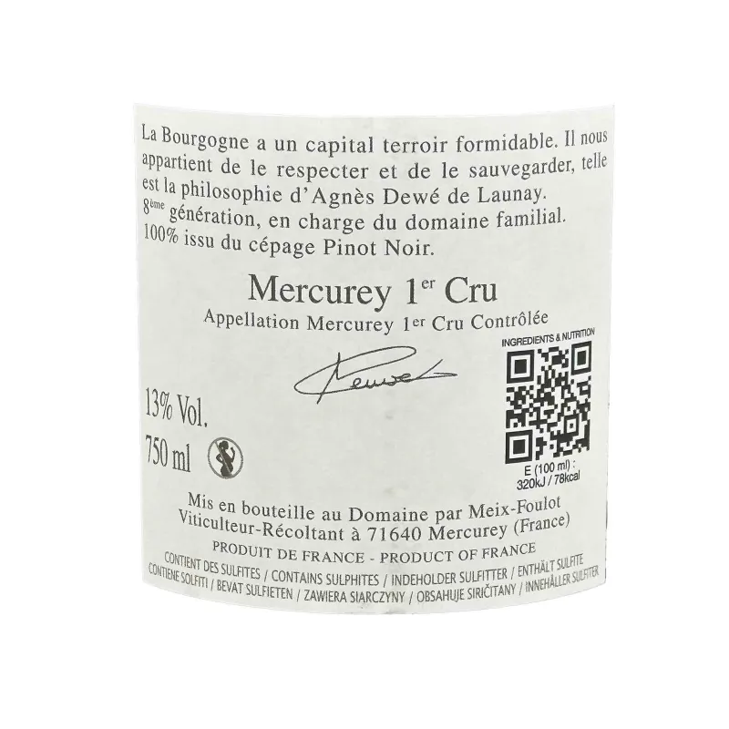 Mercurey 1er Cru Rouge Domaine Meix Foulot - Pinot Noir de Bourgogne