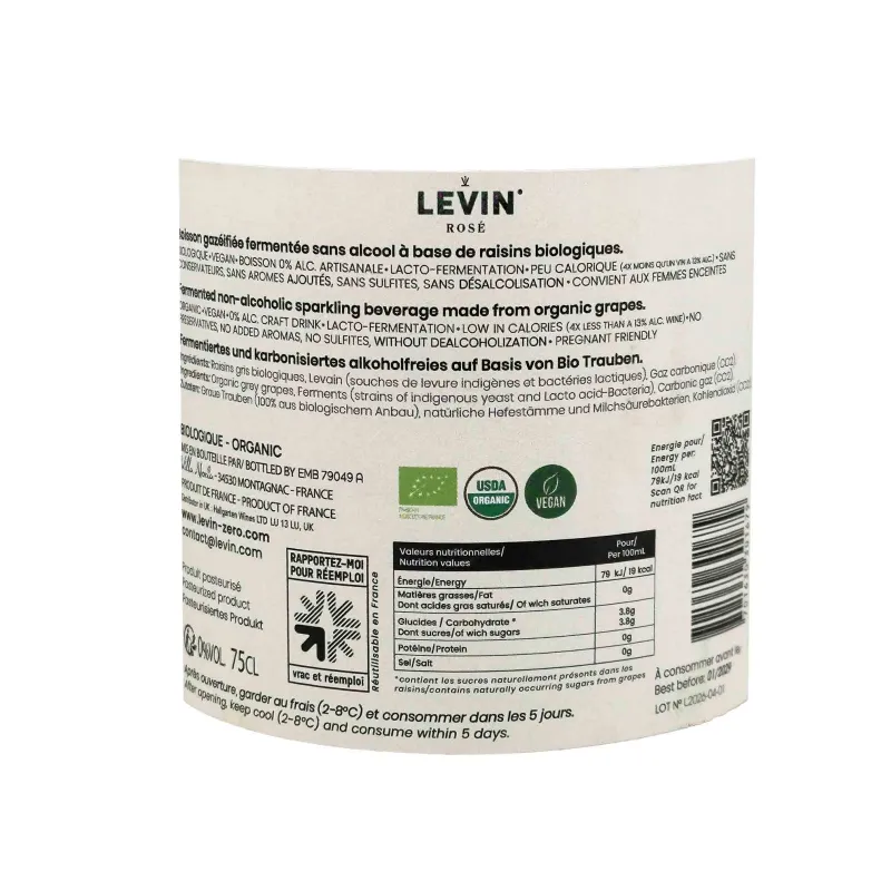 LEVIN 0% Rosé Mousseux Bio Sans Alcool – Villa Noria au meilleur prix
