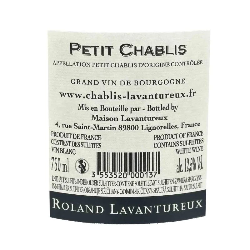 Petit Chablis Domaine Roland Lavantureux à prix mini