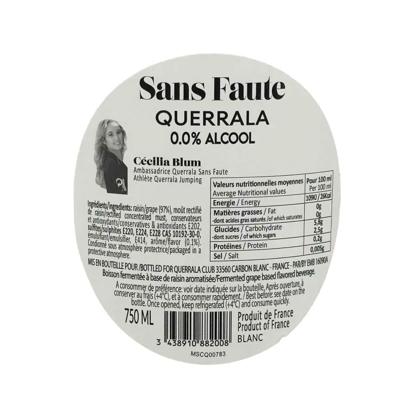 Vin blanc sans alcool : Sans Faute - Querrala Club | Livraison rapide.