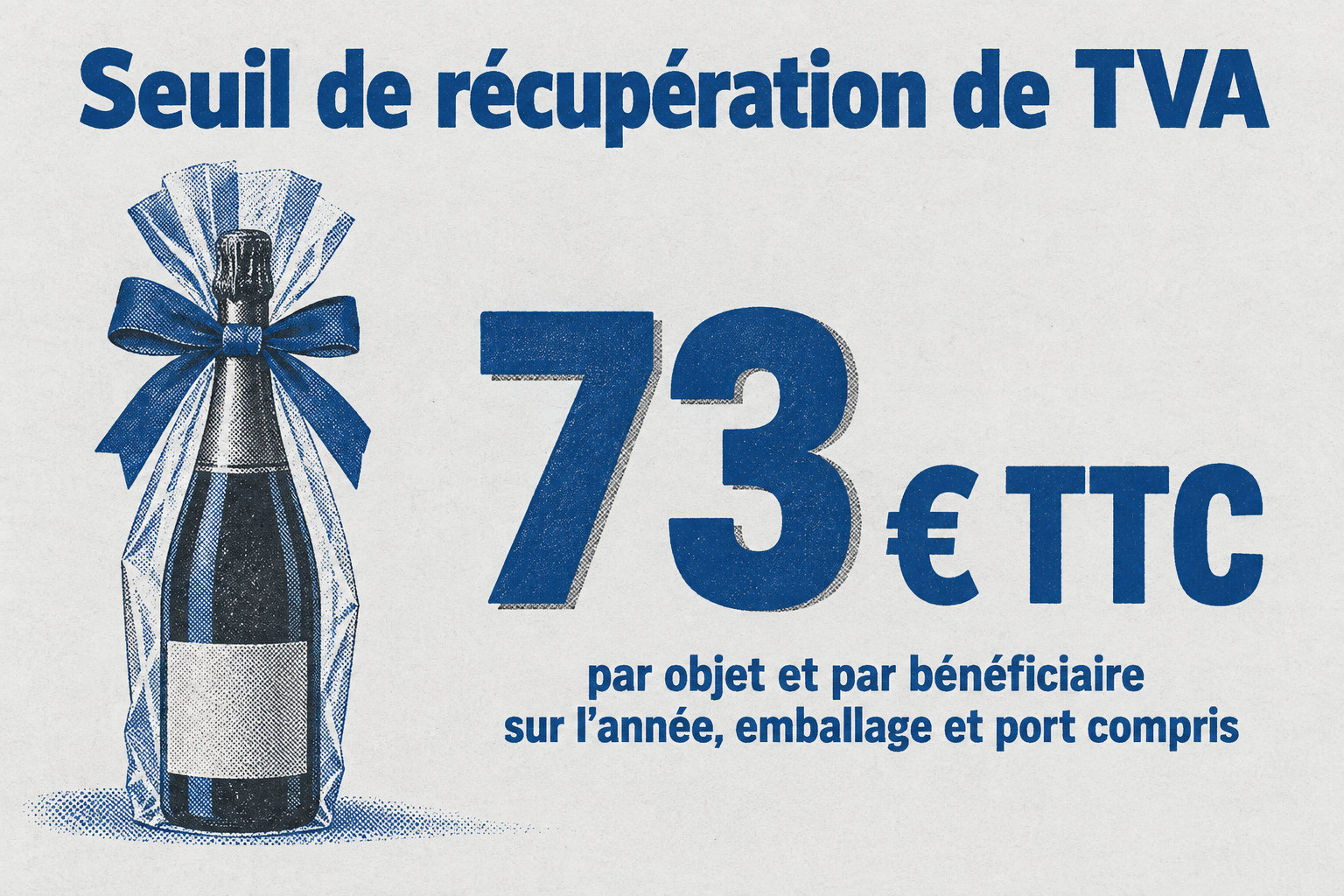 Le seuil est de 73 € TTC par objet et par bénéficiaire sur l’année, frais d’emballage et de port compris.